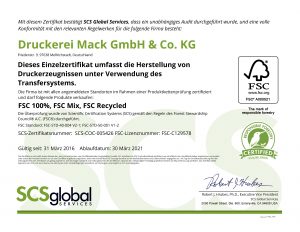SCS Global Services: FSC-Zertifikat